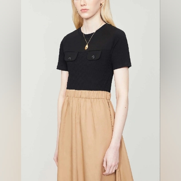 Claudie Pierlot NWT Green Black Bicolore Track Stretch-cotton Midi‎ Dress Size S - Picture 9 of 11